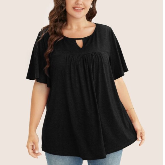 BloomChic Plus Size Ruffle Sleeve Keyhole T-shirt - Picture 1 of 5